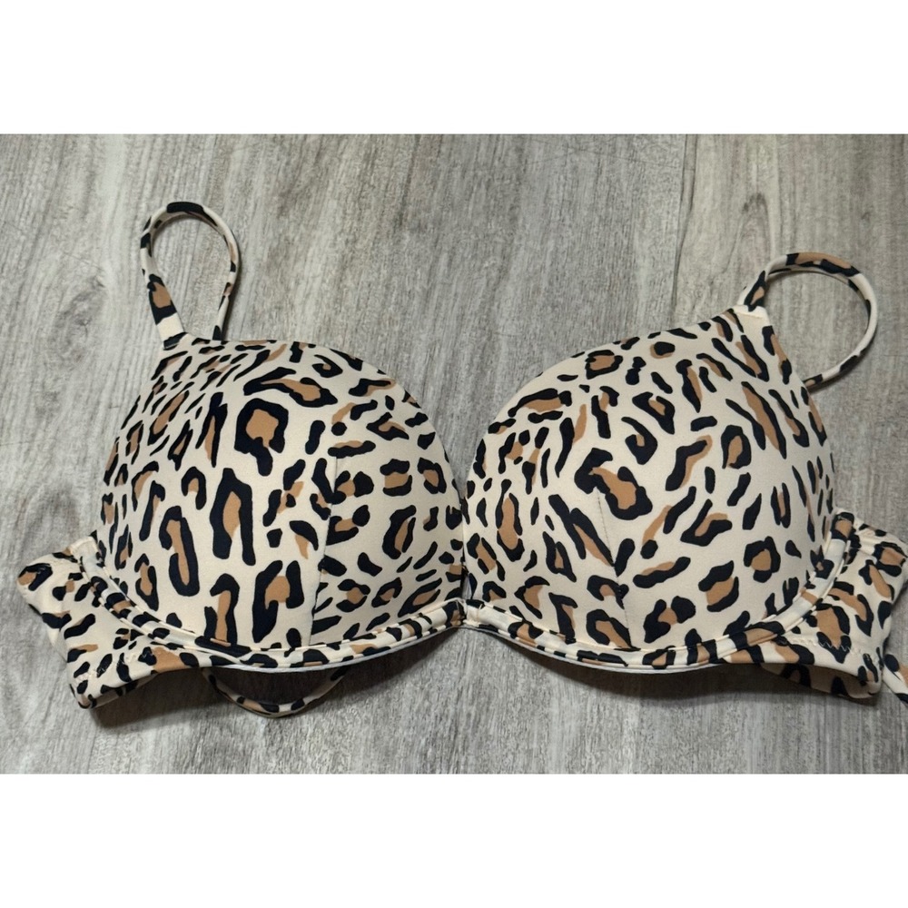 Shade & Shore leopard padded swim‎ top hook and tie 36C quality